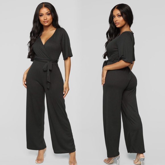 Pants - Soft stretchy wide leg jumpsuit in black